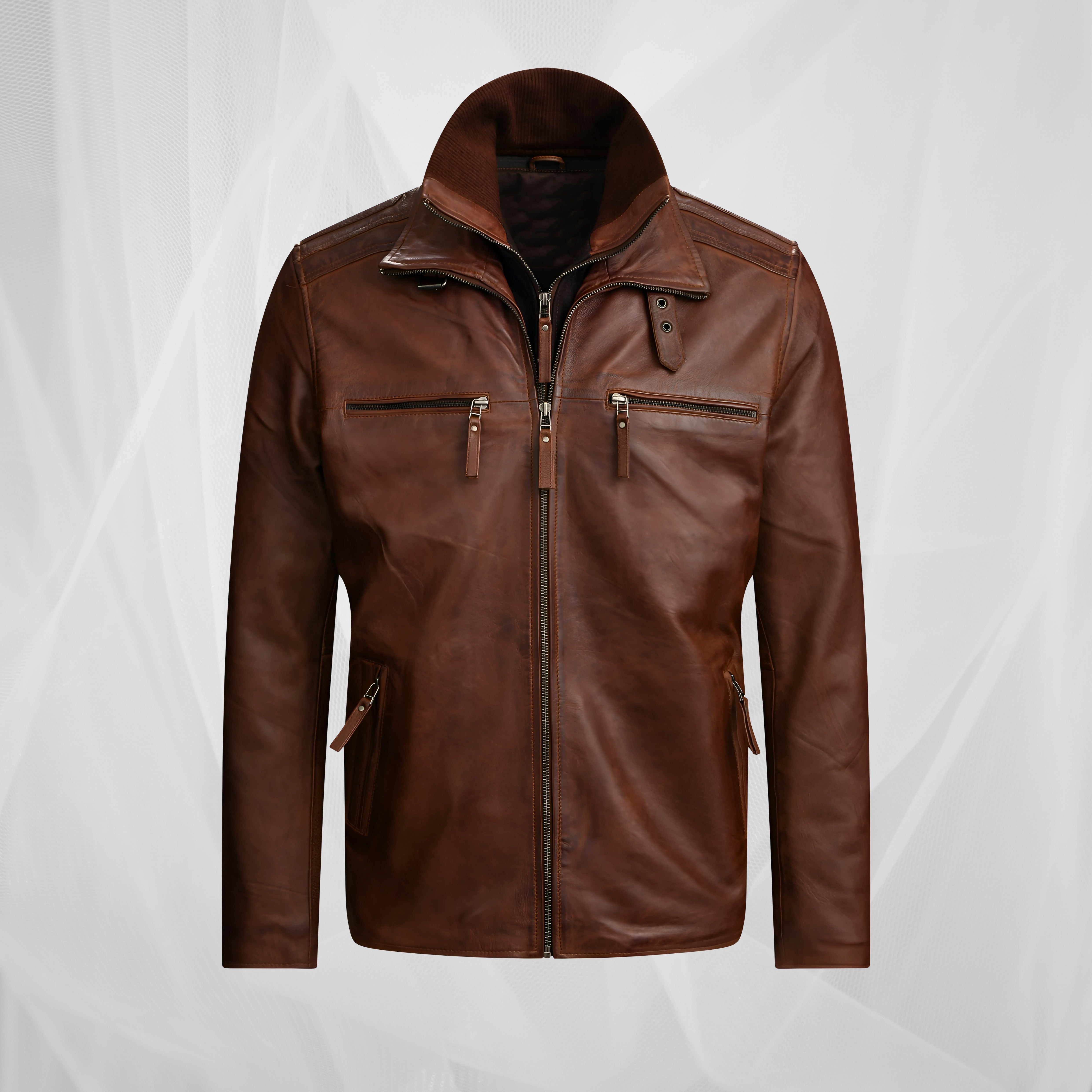 Vintage pruun jakk cafe racer stiilis