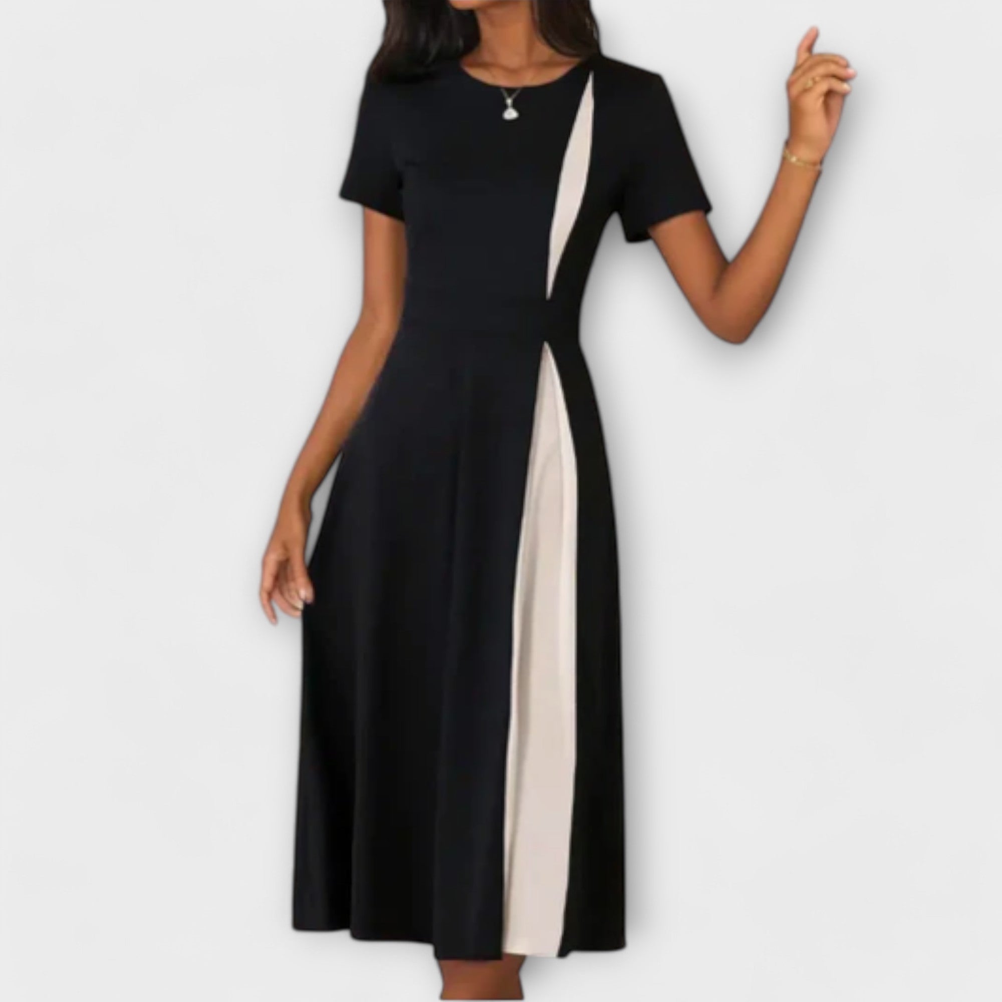 Hanne - Elegantsed musta ja valge värvi midi kleit igapäevaseks kandmiseks