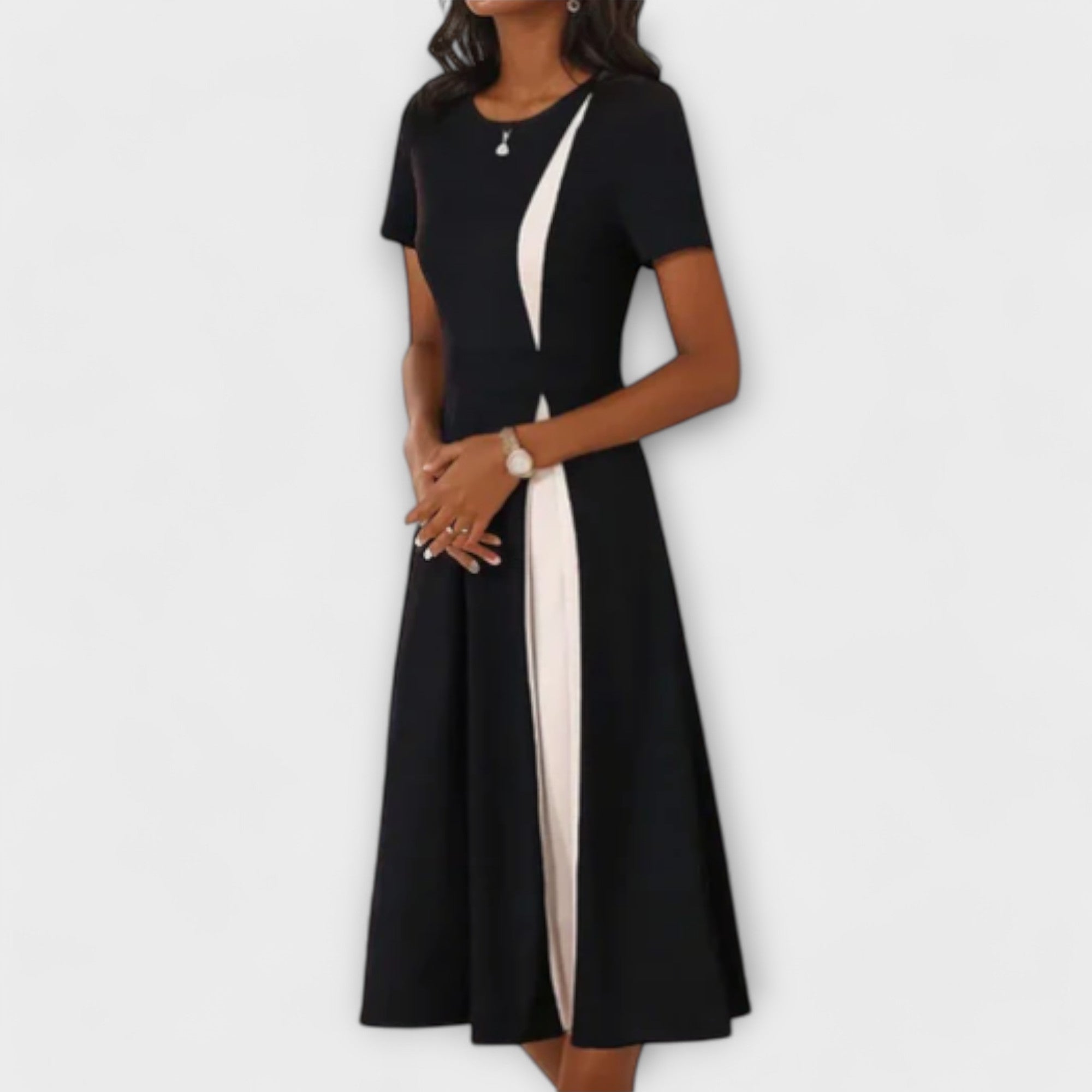 Hanne - Elegantsed musta ja valge värvi midi kleit igapäevaseks kandmiseks